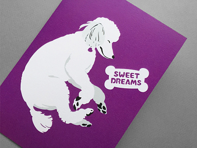 Sweet Dreams dog dream greeting card illustration paper cut poodle purple sweet