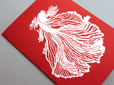 Dancing Betta Fish betta fish dance greeting card illustration monochromatic papercut red