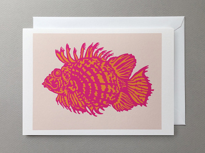 Pink Lion Fish fish greeting card illustration lion fish magenta paper cut pink yellow