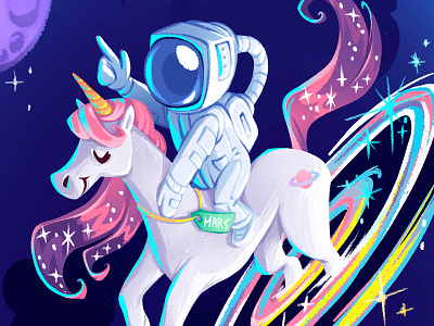 Galaxy of Fantasy 2d art astronaut character character design cifaela cute cute art design digital art fantasy illustration rainbow space unicorn