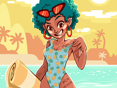 Summer Pineapple Girl 2d art beach challenge character character design cifaela cute cute art design digital art drawthisinyourstyle girl illustration pineapple summer sun tattoo tattoo girl