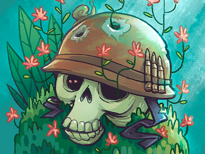 "Rest in peace, bro." 2d art character design cifaela cute digital art helmet illustration lost rip skull slug soldier war