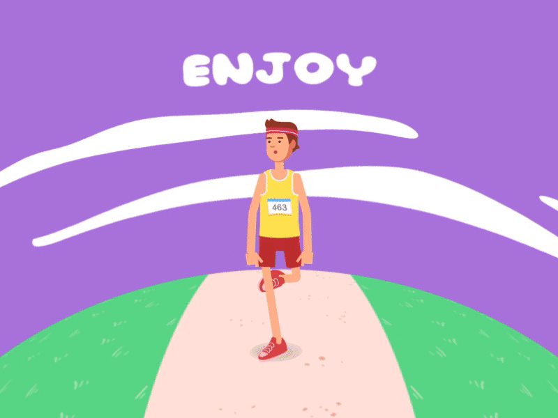 The Journey 2.5d animation athlete front facing front view funny happy marathon run run cycle runner sprint walk walk cycle