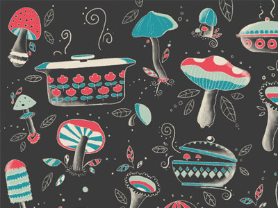 Kitchen Pattern casseroles illustration mats mushrooms pattern