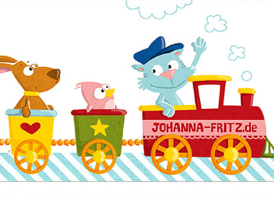 Train animals bird business card cat childrens illustration colorful digital dog train