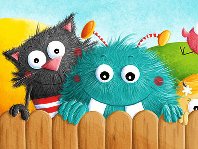 Peek A Boo cat childrens illustration color fun illustration monsterm bird photoshop