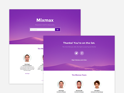 Mixmax Teaser landing page purple retina single page startup teaser web