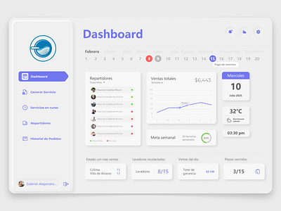 Dashboard for a Mobile Laundromat Service containers design design app neumorphism ui web app