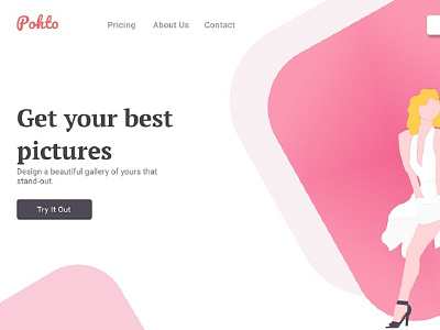 Pohto Landing Page big text illustration modern pink web design
