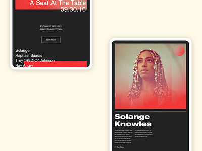 SOLANGE • RED VINYL ANNIVERSARY EDITION daily ui dailyui gradient graphic design layout mobile app music streaming tablet tablet app typography ui user interface web web design