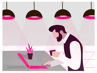Another Day at the Office beard design illustration illustrator lamps man office