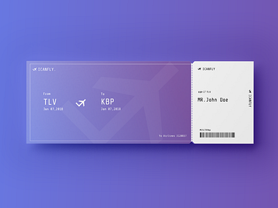 ICanFly branding e ticket flight gradient mockup plane ticket travel violet