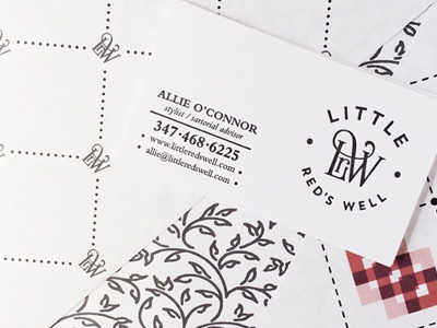 Final Little Red's Well Logo, Business Card, Patterns business cards fashion blogger florals letterpress monogram logo patterns stylist