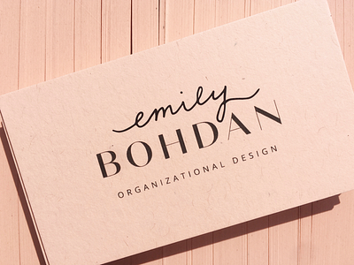 Emily Bohdan Business Cards black french paper hand lettering lettering logo pink cards san serif sophisticated speckled tone