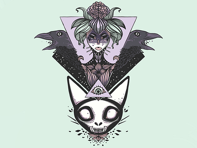 Witch + Crows + Cat Skull