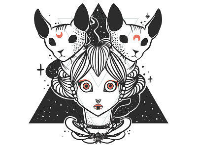 Cosmic Weird Girl + Sphynx Cats + Space Snake adobe draw apple pencil art artwork cat cat drawing drawing illustration illustrator ipad ipad art line art sphynx sphynx cat strange tshirt design vector vector art vector illustration weird