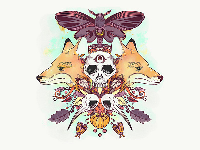 Foxes & Skulls Autumn Illustration