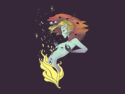 Fire Witch With Wolves