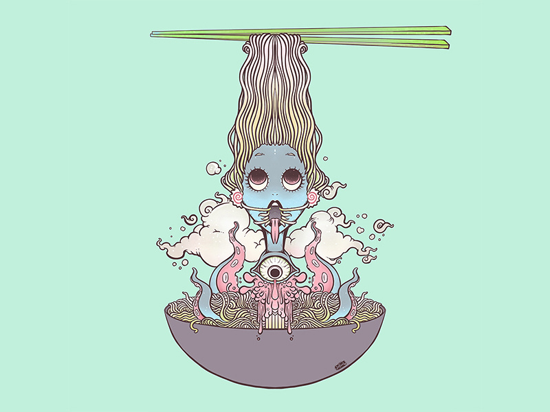 Ramen Noodle Girl strange art noodles ramen noodles ramen strange digital art tshirt design ipad drawing artwork ipad art illustration apple pencil