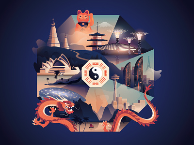 Cover illustration for 'Silkroad' magazine airlines asia cathay feng shui illustration magazine pacific silkroad travel