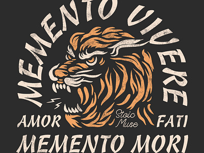 Memento Vivere Tiger Graphic design illustration marcus aurelius philosophyquotes stoic stoicism