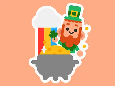 Get lucky character cute illustration leprechaun rainbow shamrock sticker vector