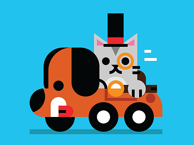 Driving in style bright car cats cute dogs driving hat illustration vector