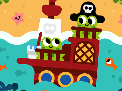 Pirate frogs animals character cute frogs illustration kawaii kids kidsbook pirate vector