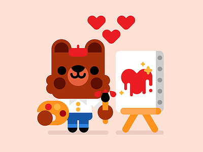 Valentine bear character cute illustration kawaii kids painting romantic valentine vector