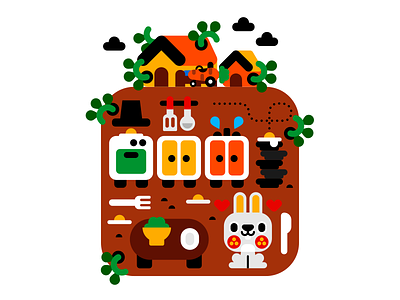Down the rabbit hole character home illustration illustrator kids rabbit vector