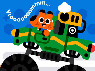 Vroooomm.. animal book fox illustration illustrator kawaii kids kidslit monster truck vector vehicle