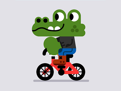 Croc's red bike animal bicycle bike character crocodile cute illustration illustrator kids kidslit red vector