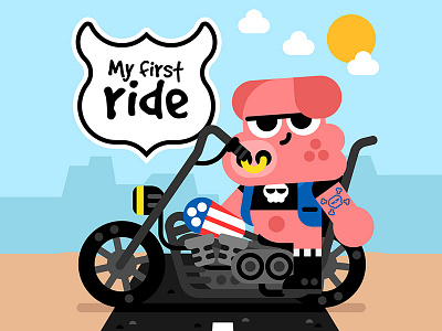 My first ride america animal character illustration illustrator kids motorcycle pig read toddler vector