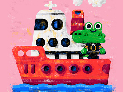 ⛴ art boardbook boat croc crocodile illustration illustrator kids kidslit pink reptile