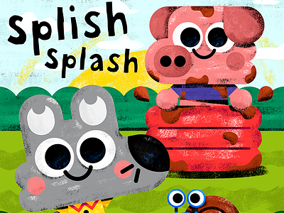 Splish, splash art bath book illustration illustrator kids kidslit monday mud piggy toddler