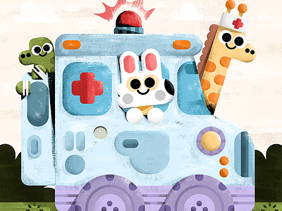 L'Ambulance ambulance animals art car cute drive french illustration illustrator kids