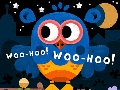 Woo-hoo animal color cute illustration illustrator kids moon night owl read toddler