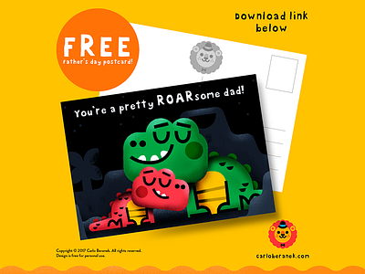 FREE! Father's Day postcard card dinosaur father free freebie illustration illustrator kids postcard toddler trex