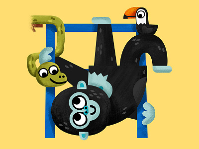 He's got the moves! book gorilla illustrate illustration illustrator kids kidslit moves read snake toucan