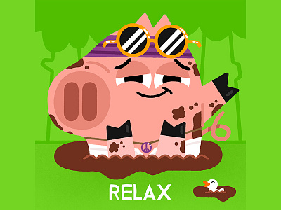 Monday's over.. RELAX! animal cute doodle fun illustration monday mud pig work