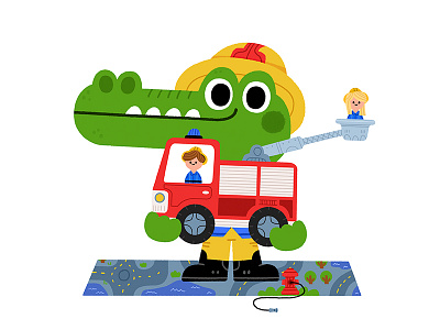 Fireman Croc animals cute drawing fun illustration illustrator kids kidslit