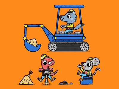 Construction site animals cute drawing fun illustration illustrator kids kidslit