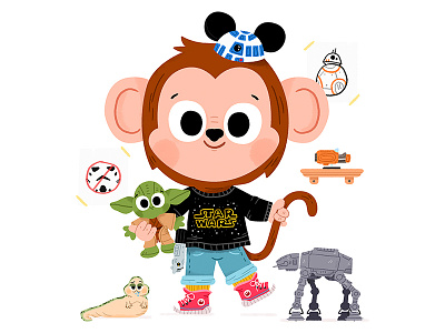 May the 4th animals cute disney drawing fun illustration illustrator kids kidslit monkey star star wars