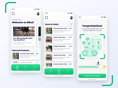 BikeX - Bike Part Shopping and Reward Program! app app design bike bikes design fitness gamification mobile app mobile ui modern ui userinterface ux