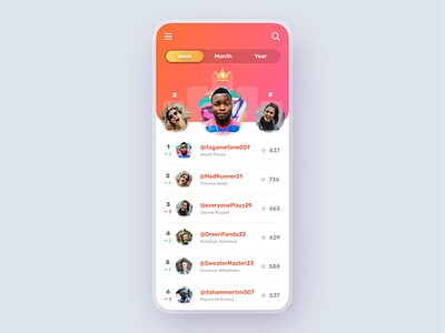 Leaderboard for Game design game gamer gamification gaming lead leader leaderboard mobile app mobile game modern ranking ranks ui ux video game