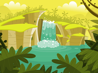 Art for animation animation art clouds grass green nature plants tree water waterfall yellow