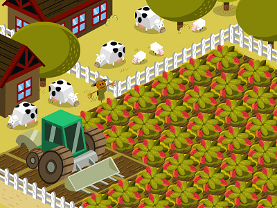 Art for animation 2 animation art background cow fence green nature scarecrow sheep strawberry tractor tree