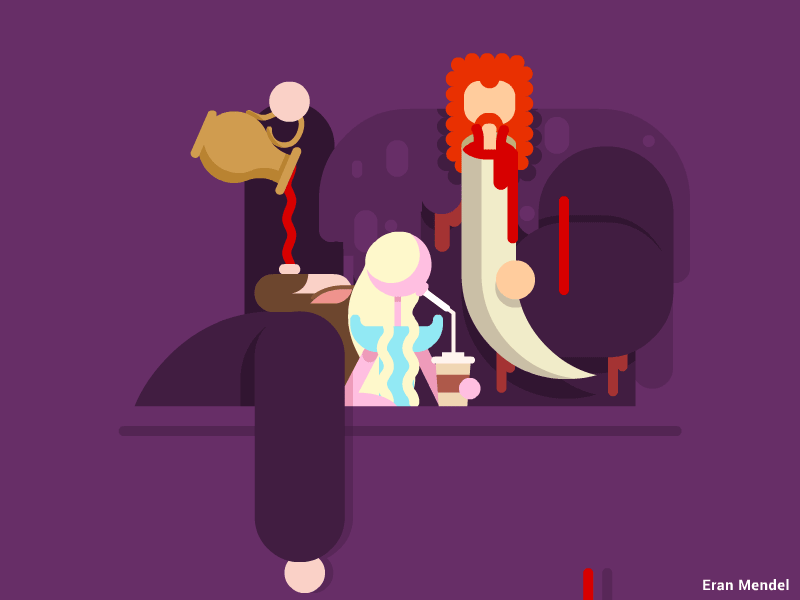 S08E04 - The last of the Starbucks 2d animation character characters clegane coffee daenerys daenerys targaryen eran mendel game of thrones gif got hound illustration loop motion starbucks tormund vector wine