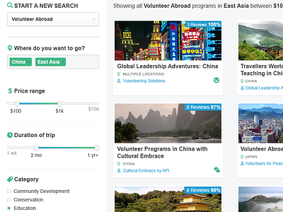 Go Search UI abroad category duration location price range results search tags travel ui volunteer