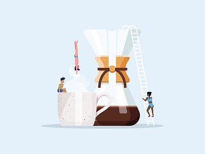 Coffee Dive chemex coffee diving illustration ladder mug people
